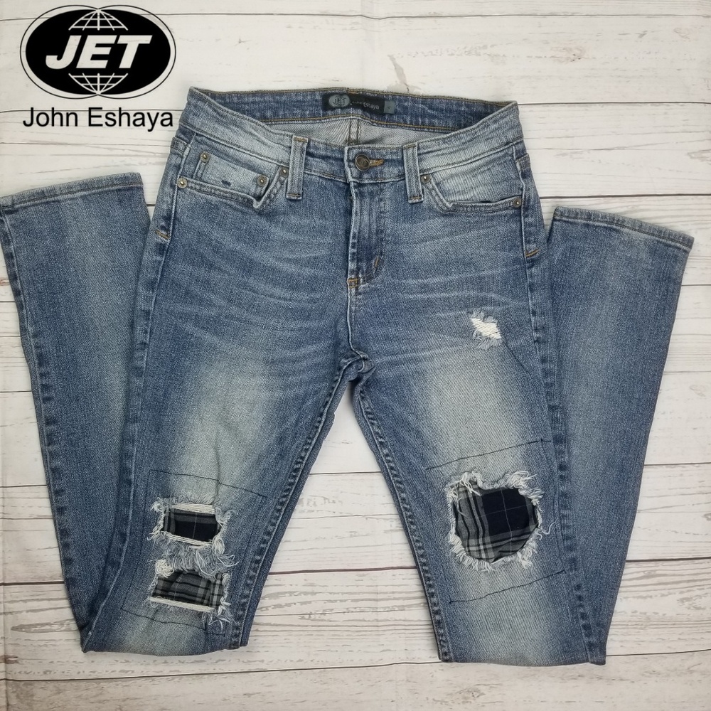 Jet By John Eshaya Plaid Distressed Jeans